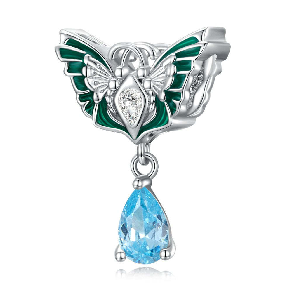 double butterfly green charm 925 sterling silver xs2206