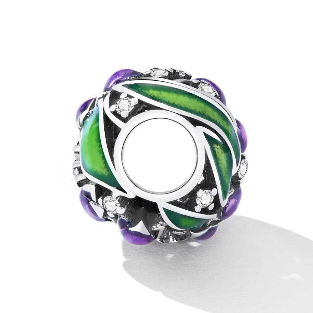 purple tulips green leaf charm 925 sterling silver xs2217