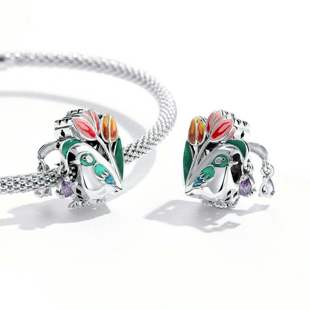 flowers and birds rain charm 925 sterling silver xs2250
