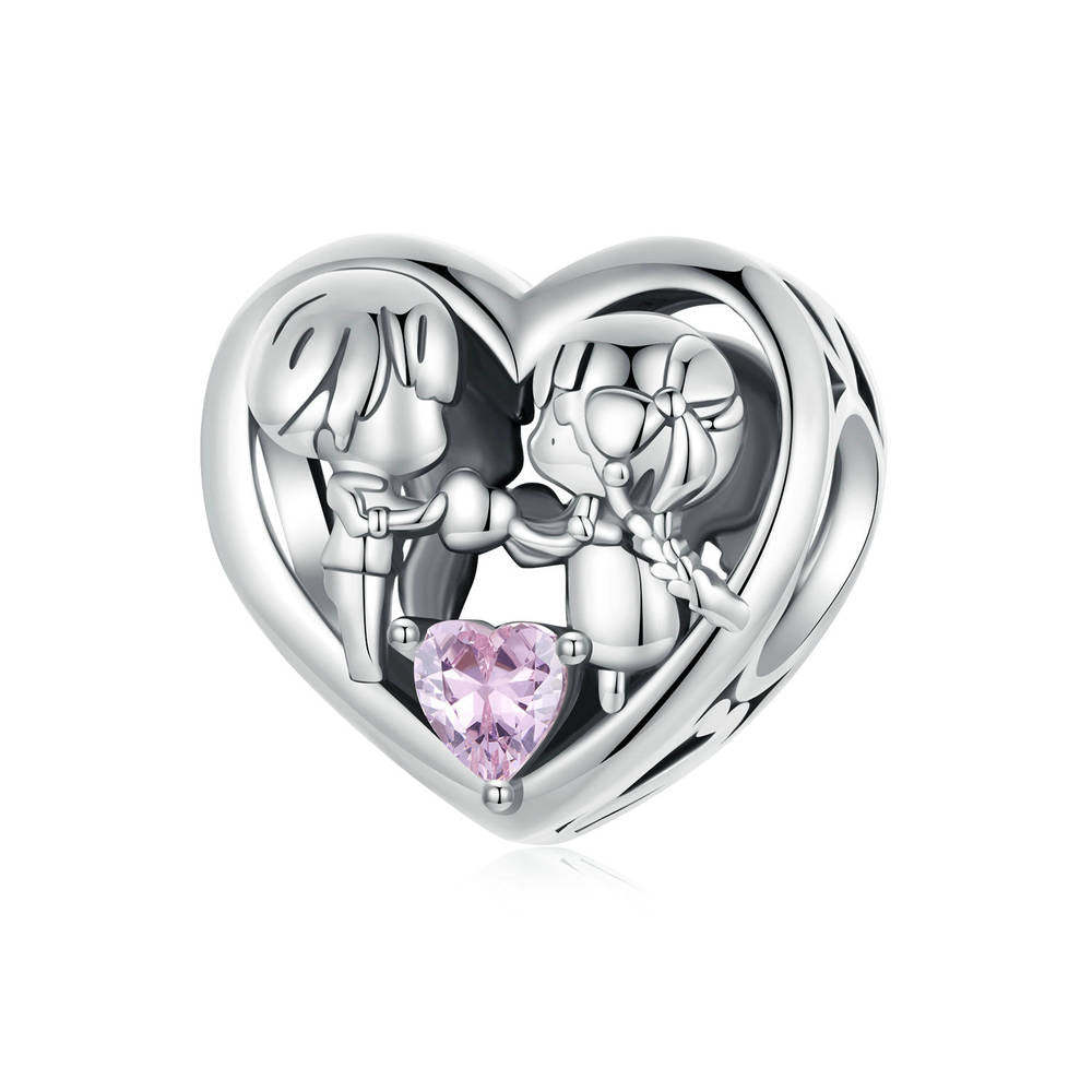 Little Boy and Girl Diamond Hearts Charm Silver Christmas Gifts - soufeelus