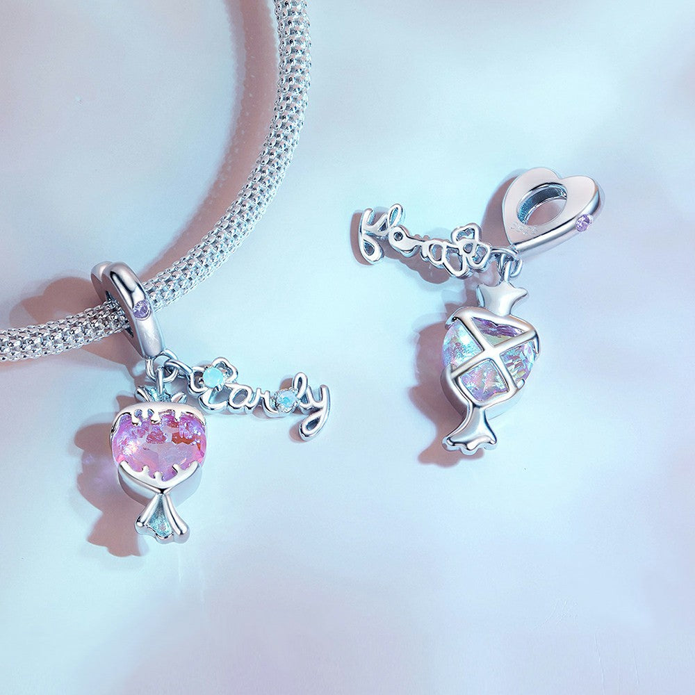pink candy dangle charm 925 sterling silver yb2249