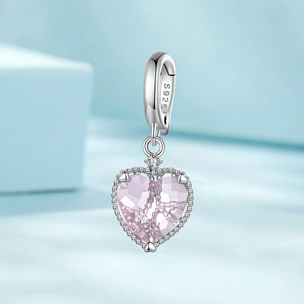 pink heart shaped opening and closing buckle dangle charm 925 sterling silver yb2259