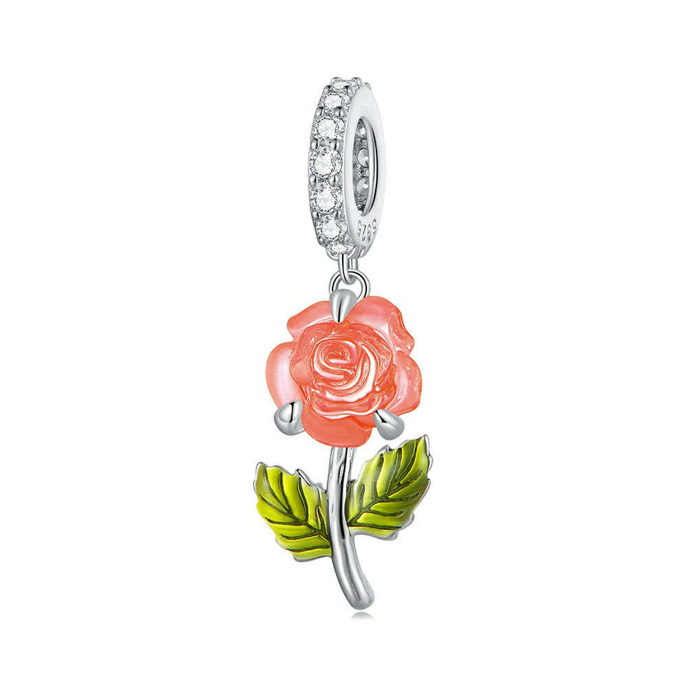 temperature discoloration crystal orange rose dangle charm 925 sterling silver yb2268