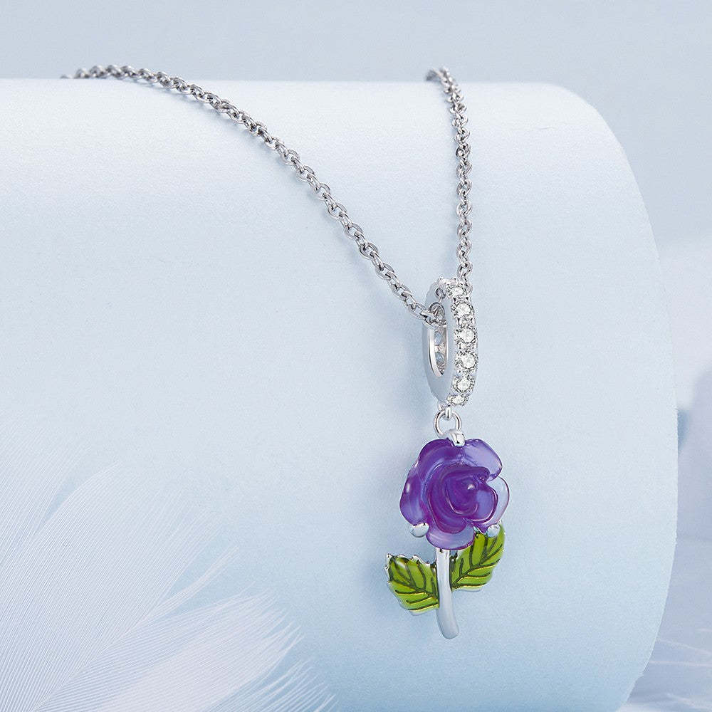 temperature discoloration crystal purple rose dangle charm 925 sterling silver yb2269