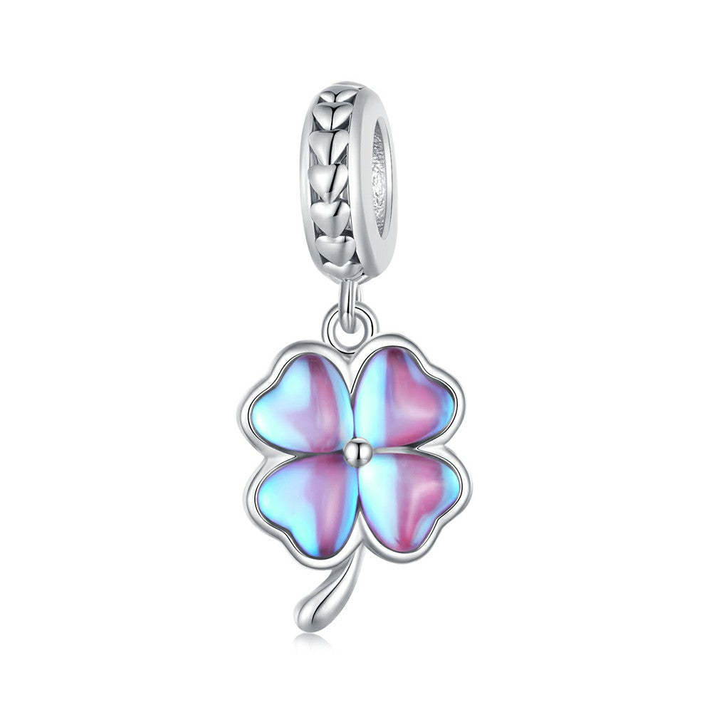 purple four leaf clover dangle charm 925 sterling silver yb2272