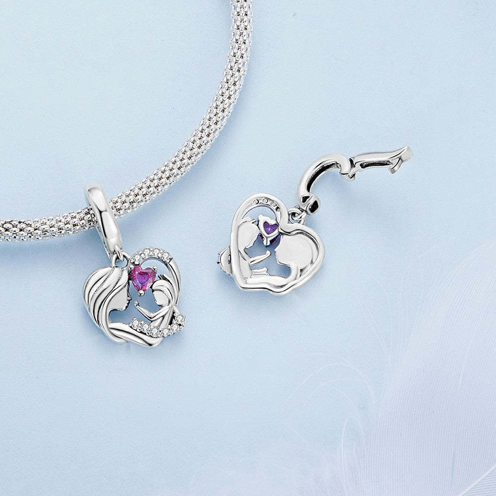 mother and child hug opening and closing buckle dangle charm 925 sterling silver yb2273