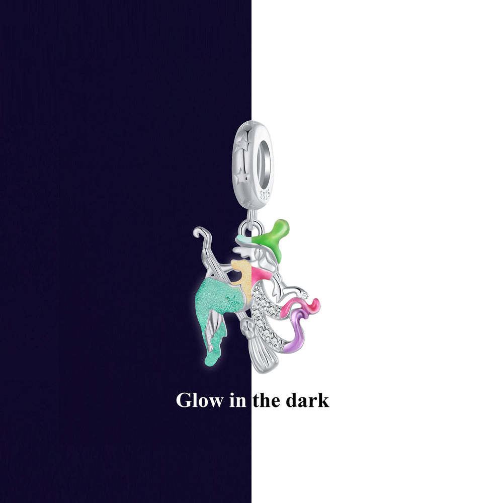 glow in the dark halloween witch dangle charm 925 sterling silver yb2308