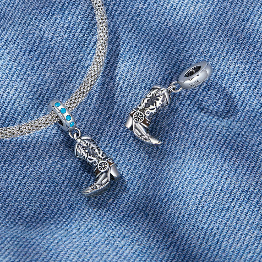 cowboy leather boots dangle charm 925 sterling silver yb2320