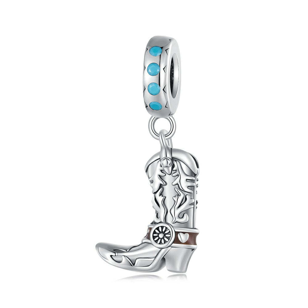 cowboy leather boots dangle charm 925 sterling silver yb2320