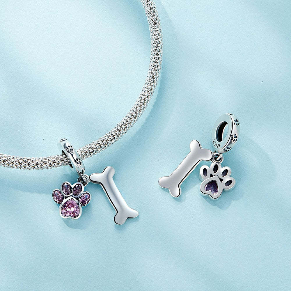 pink dog paw bones dangle charm 925 sterling silver yb2331