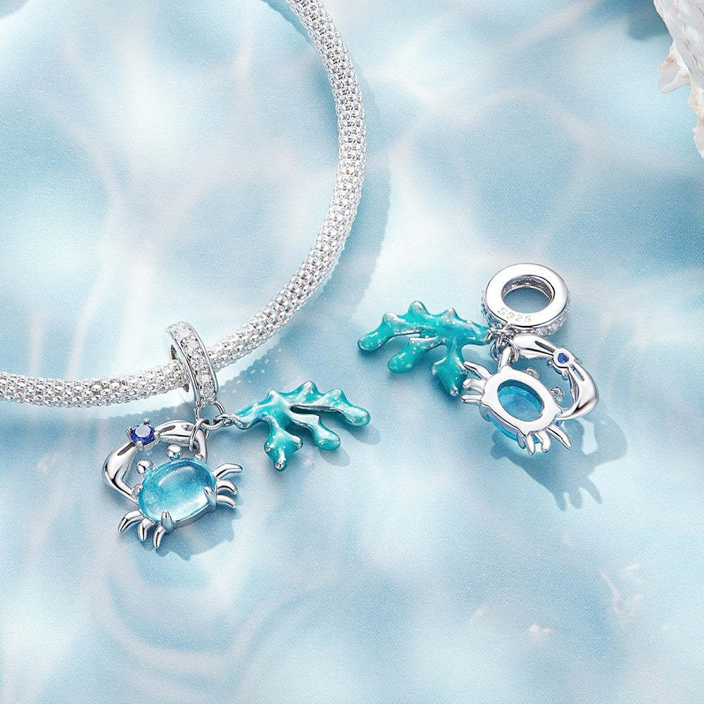 crab seaweed dangle charm 925 sterling silver yb2345