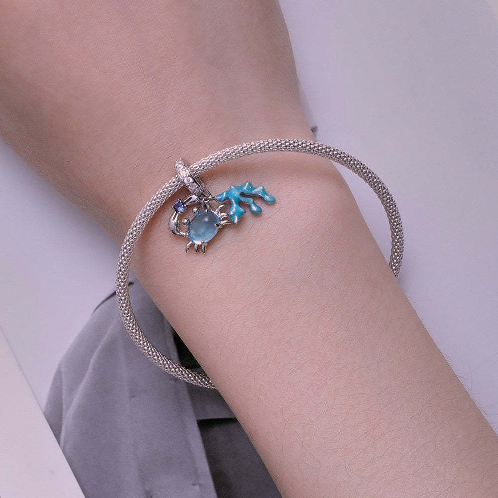 crab seaweed dangle charm 925 sterling silver yb2345