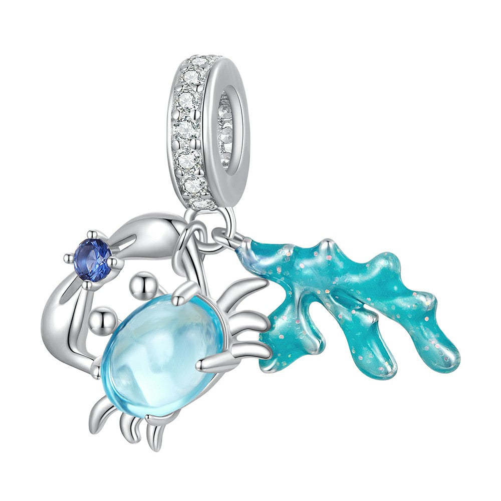 crab seaweed dangle charm 925 sterling silver yb2345