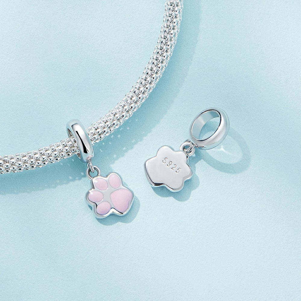 mini white cat paw dangle charm 925 sterling silver yb2357