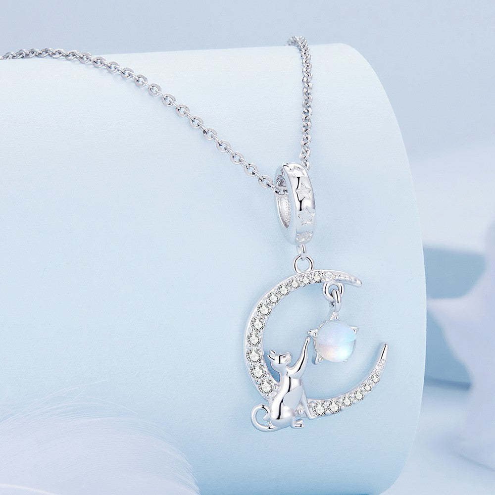 moon cat dangle charm 925 sterling silver yb2364