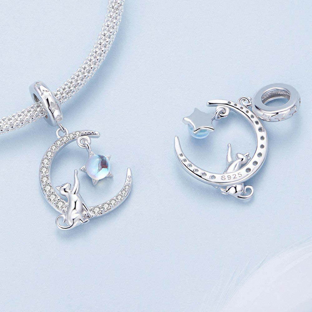 moon cat dangle charm 925 sterling silver yb2364