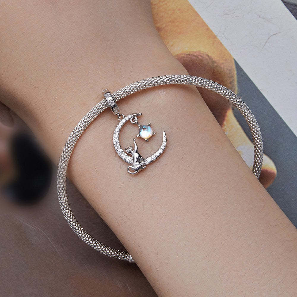 moon cat dangle charm 925 sterling silver yb2364