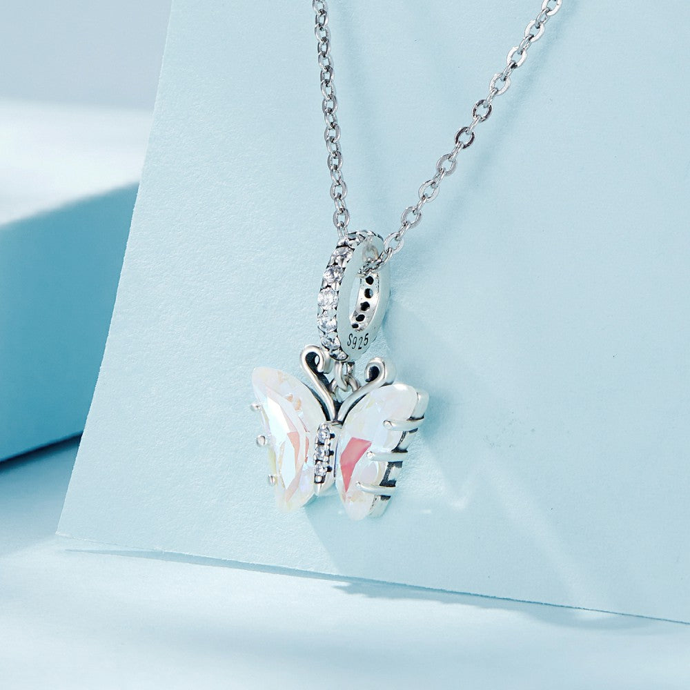 pink aurora butterfly dangle charm 925 sterling silver yb2381