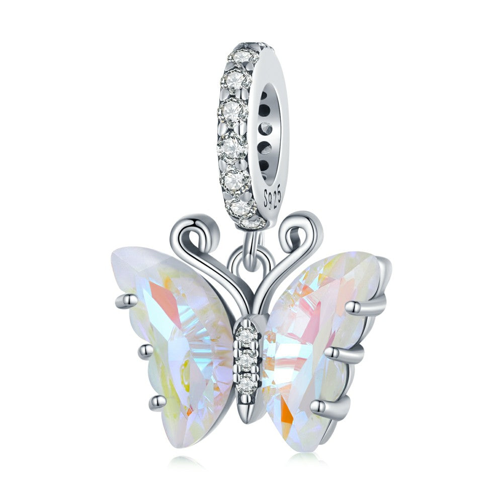 pink aurora butterfly dangle charm 925 sterling silver yb2381