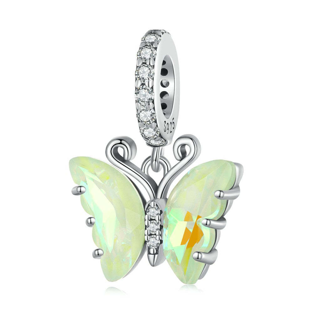 green aurora butterfly dangle charm 925 sterling silver yb2382