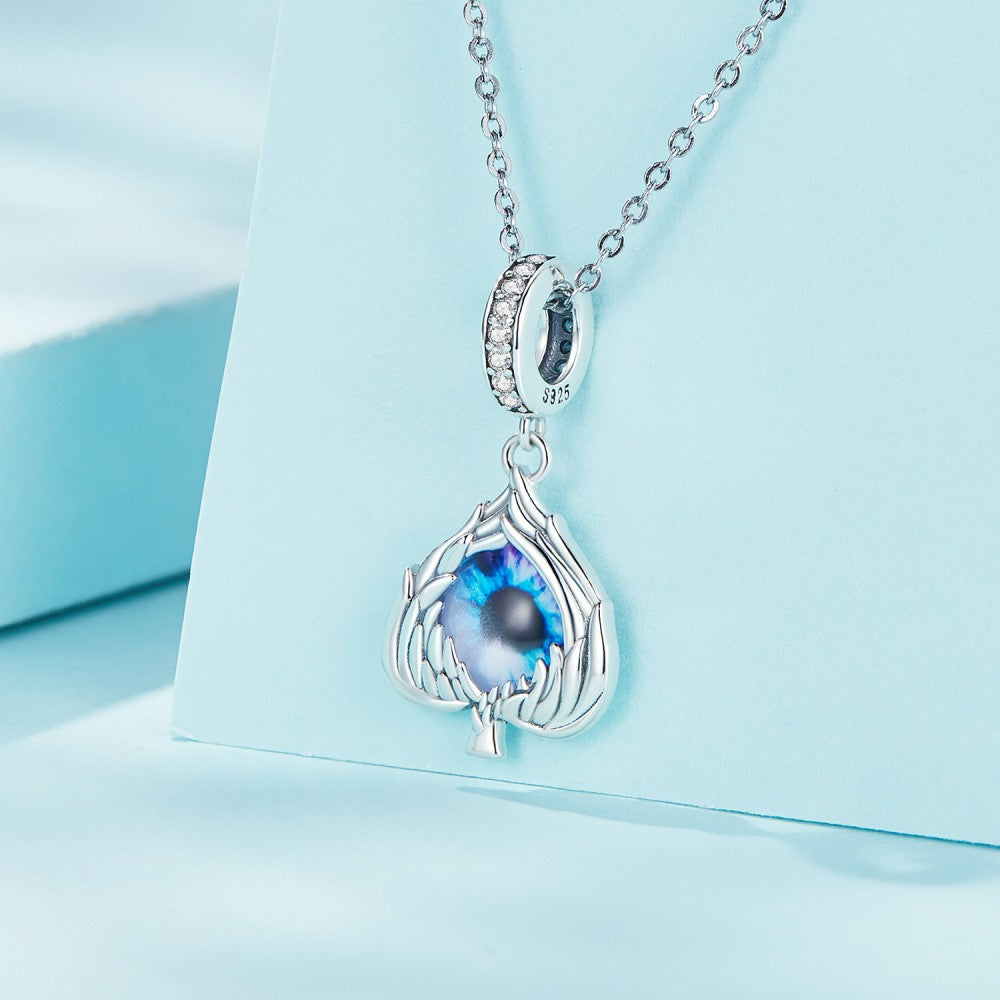 evil eye feather dangle charm 925 sterling silver yb2387