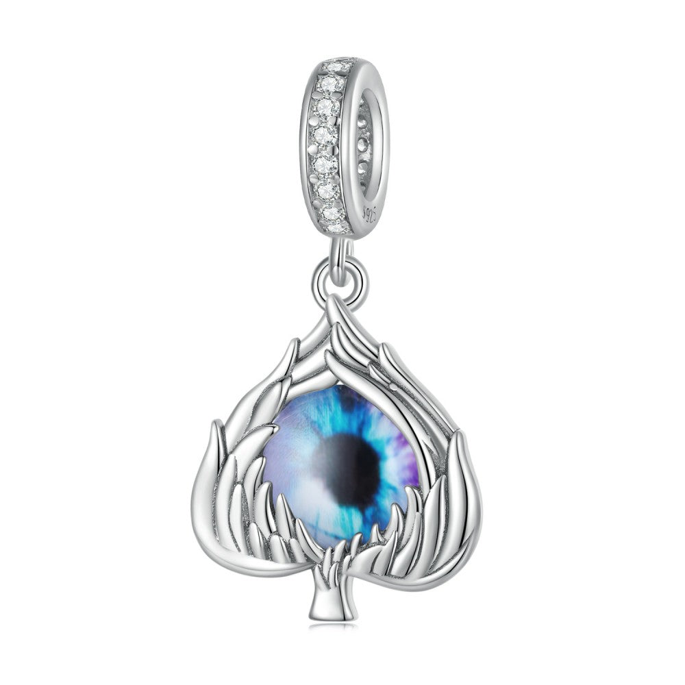 evil eye feather dangle charm 925 sterling silver yb2387