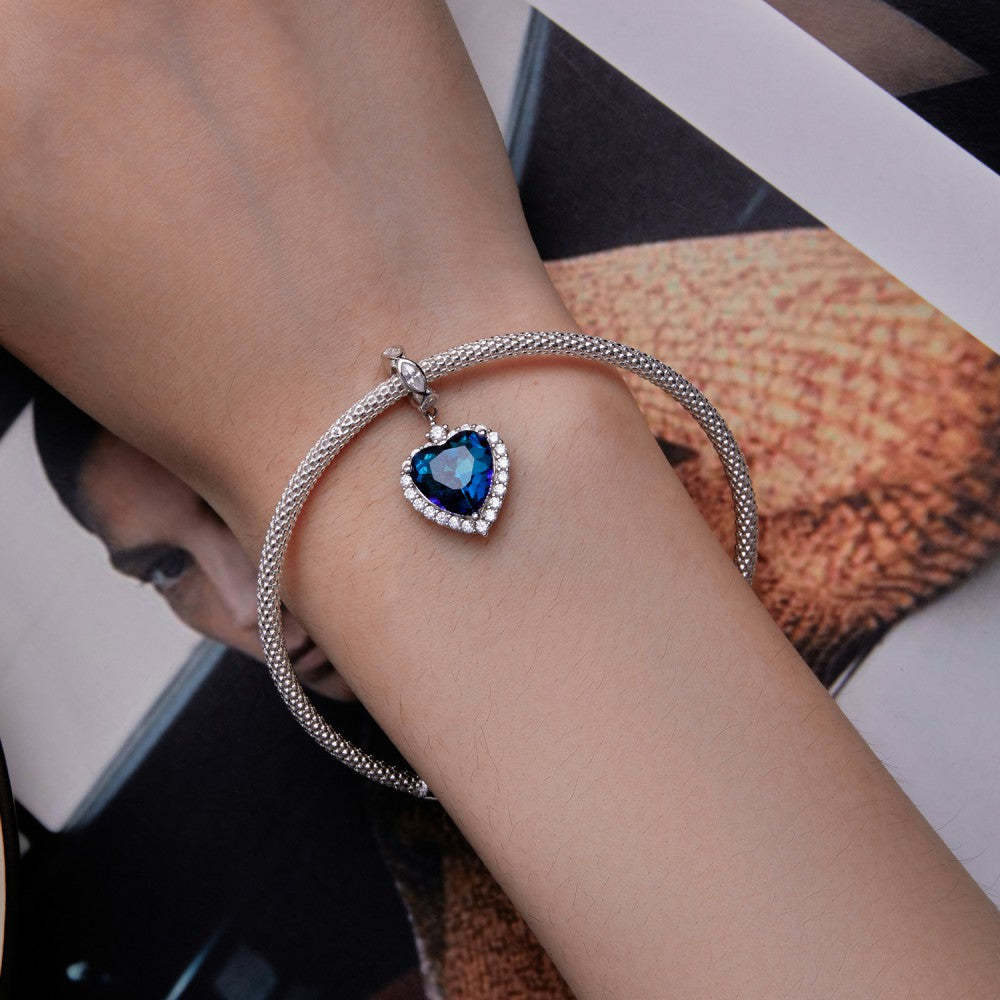 sea heart love blue dangle charm 925 sterling silver gifts for her yb2393
