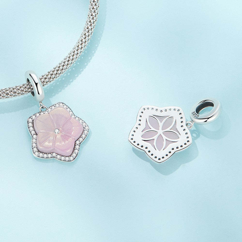 cherry blossoms pink glass dangle charm 925 sterling silver yb2395