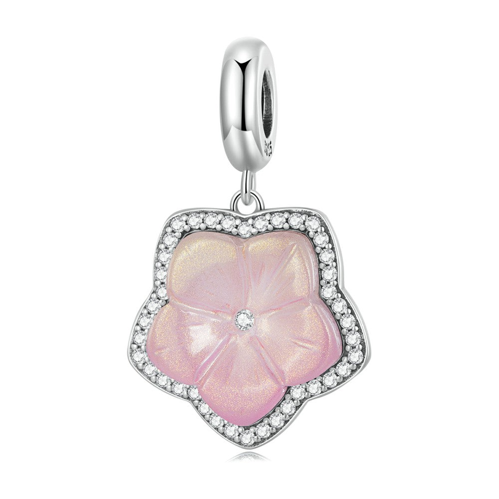 cherry blossoms pink glass dangle charm 925 sterling silver yb2395