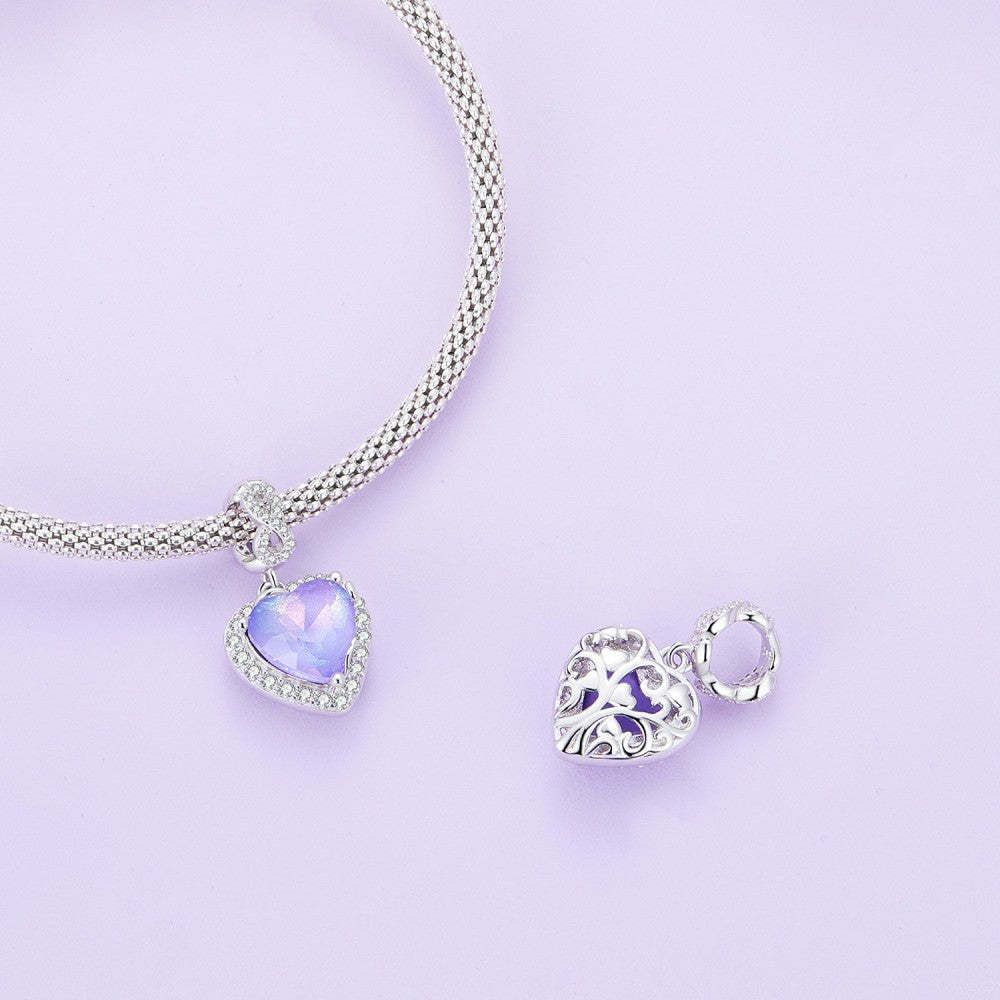 purple heart infinity love dangle charm 925 sterling silver yb2397