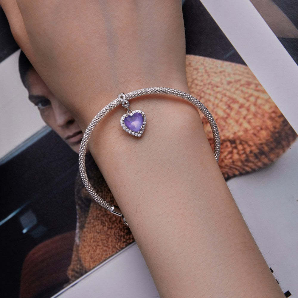 purple heart infinity love dangle charm 925 sterling silver yb2397