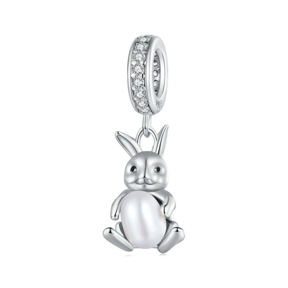 rabit hug pearl dangle charm 925 sterling silver yb2399