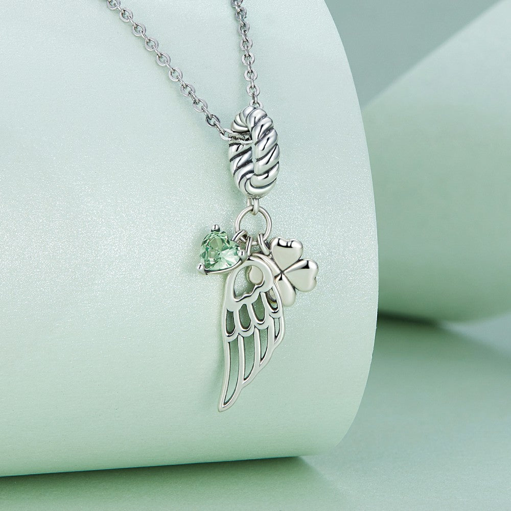 four leaf clover and wing luck dangle charm 925 sterling silver yb2401
