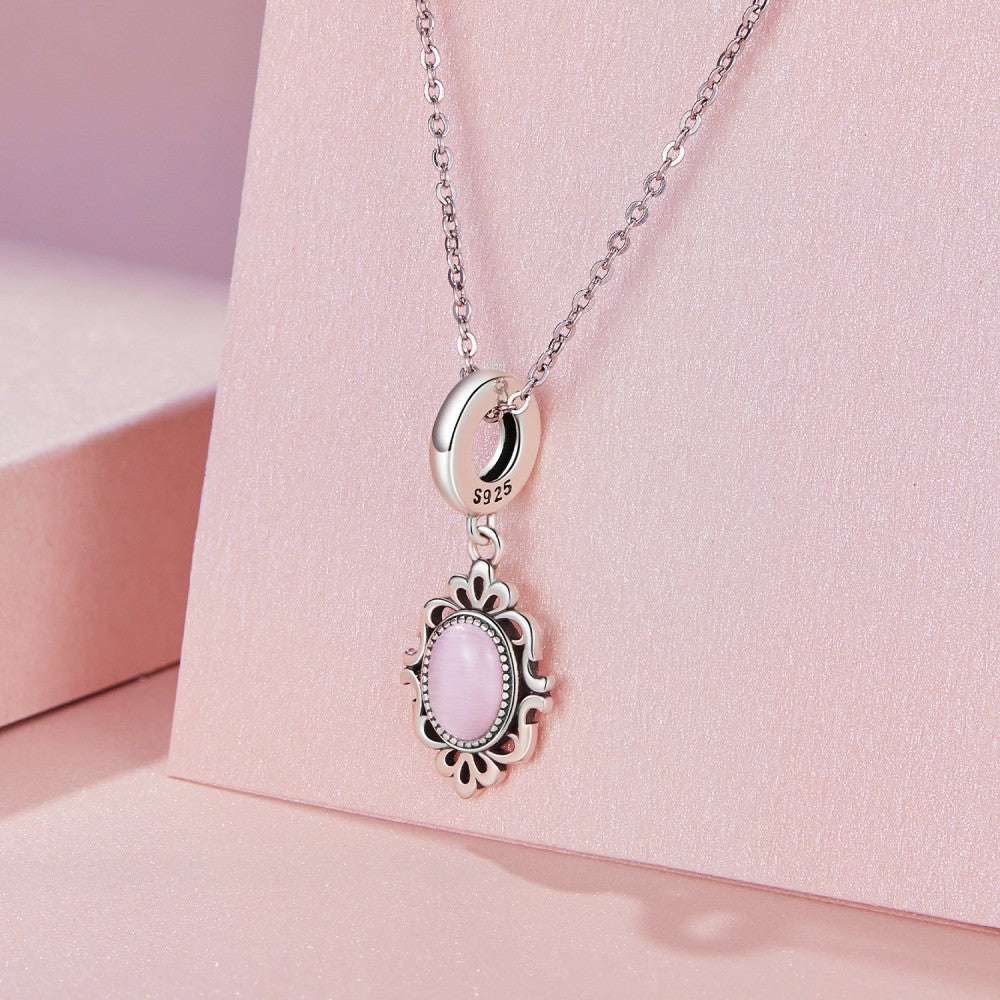 oval pink glass dangle charm 925 sterling silver yb2407