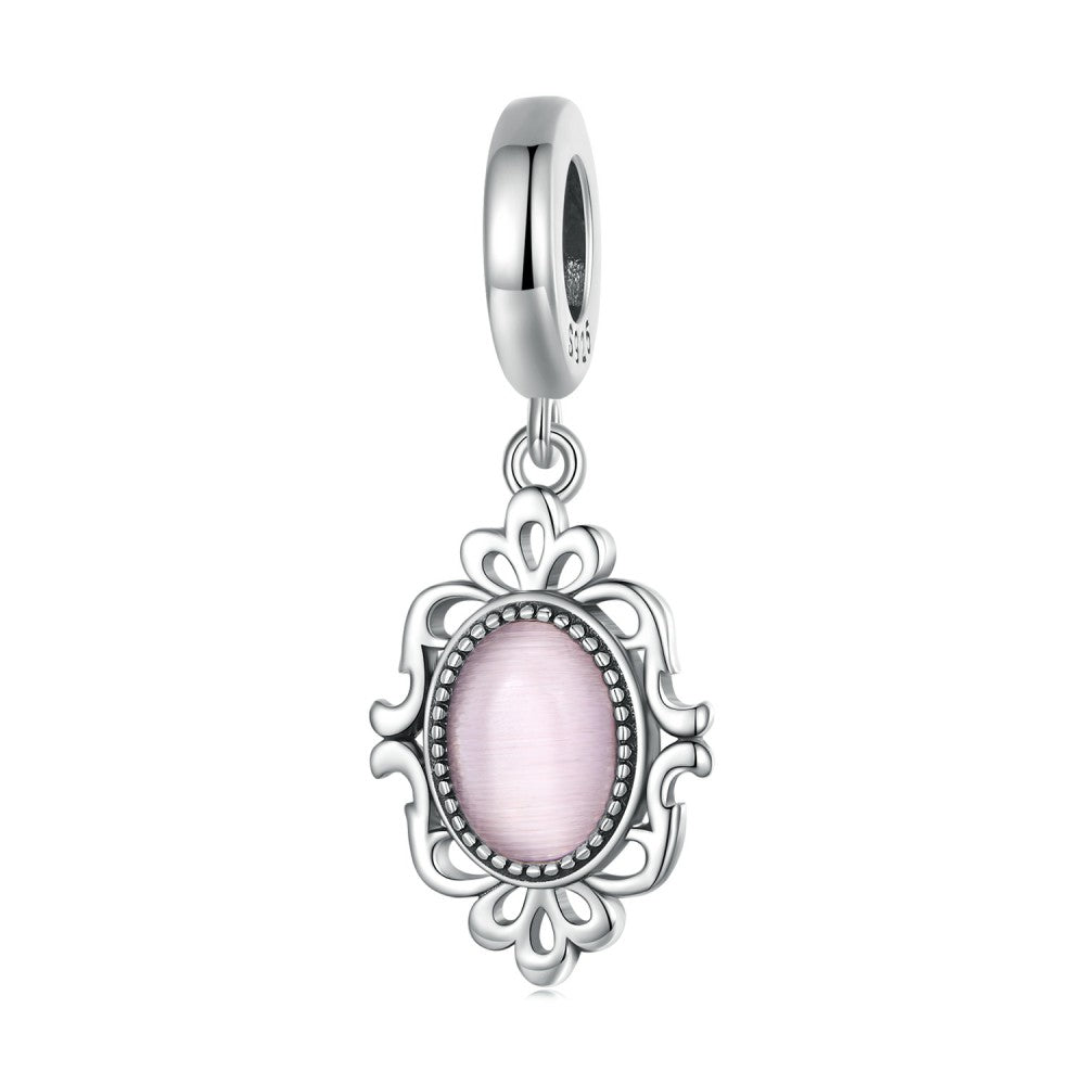 oval pink glass dangle charm 925 sterling silver yb2407