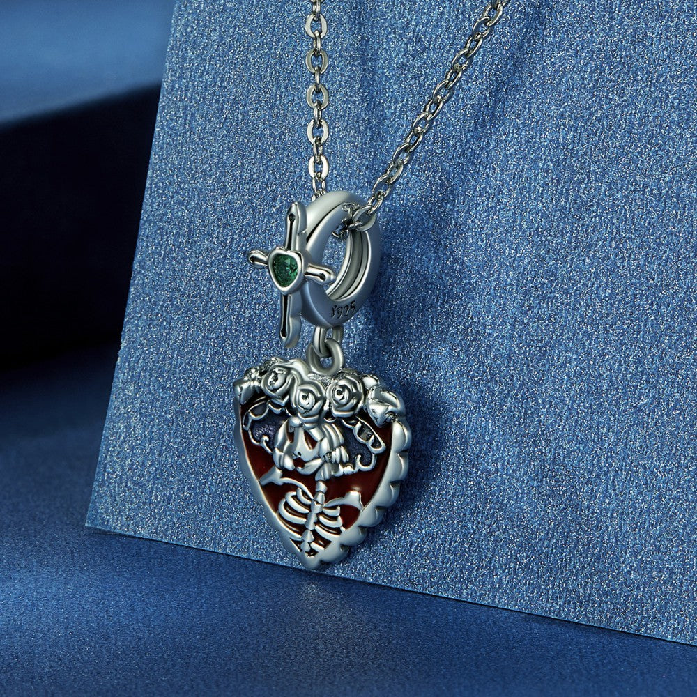 red skull lady with cross dangle charm 925 sterling silver yb2416