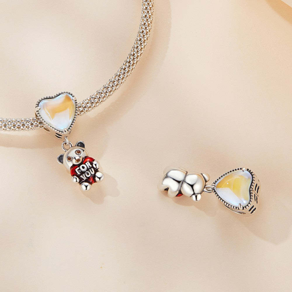 heart for you bear dangle charm 925 sterling silver yb2421