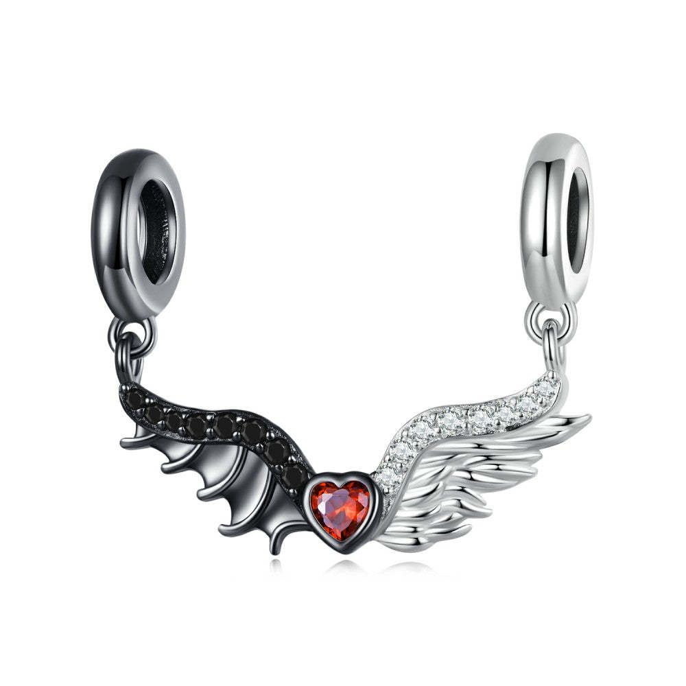 evil and angel wing with red heart dangle charm 925 sterling silver yb2425