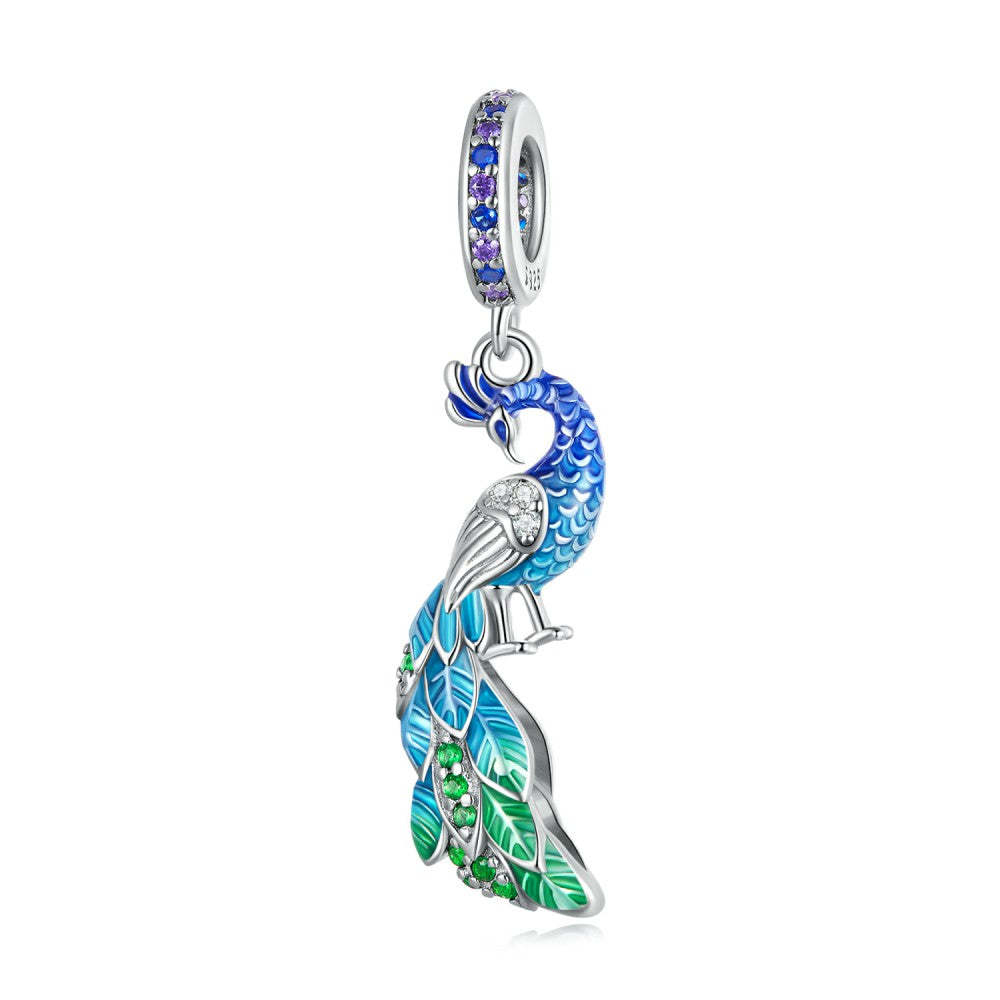 blue peacock dangle charm 925 sterling silver yb2426