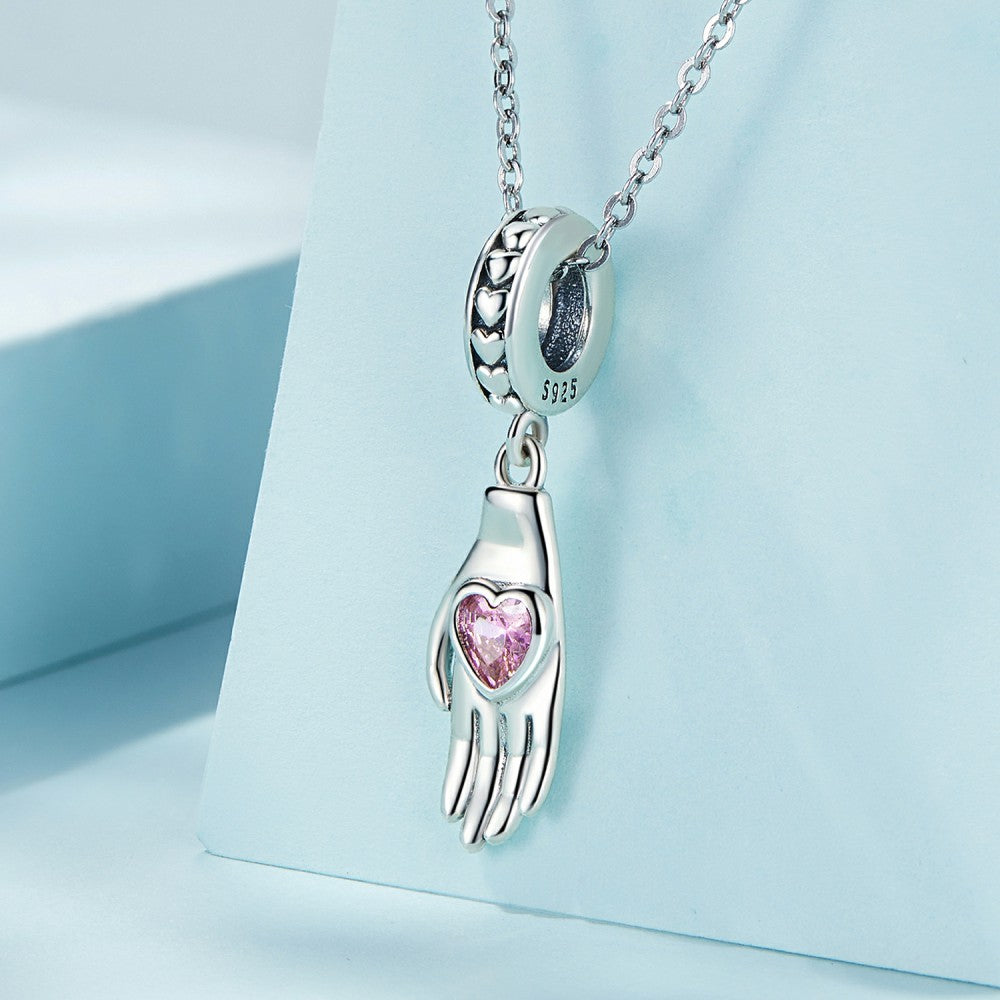palm with pink heart dangle charm 925 sterling silver yb2438