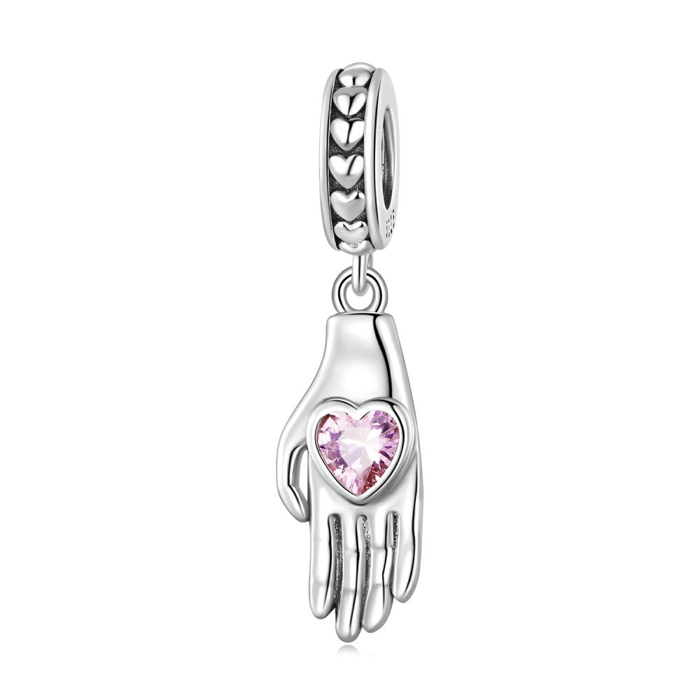 palm with pink heart dangle charm 925 sterling silver yb2438