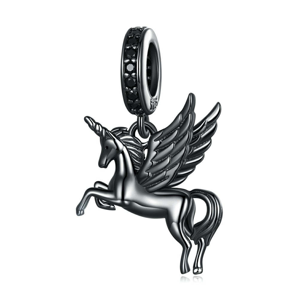 black flying horse dangle charm 925 sterling silver yb2439