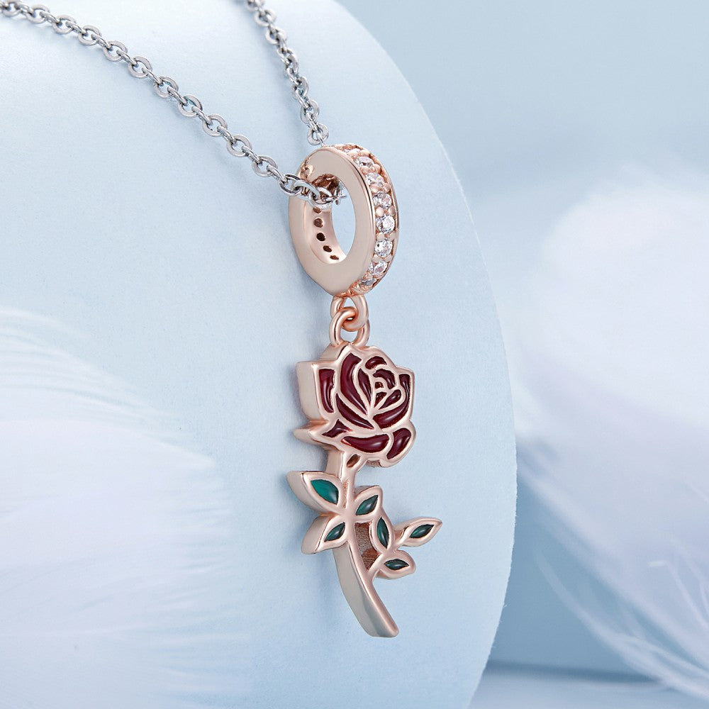 red rose dangle charm 925 sterling silver yb2456