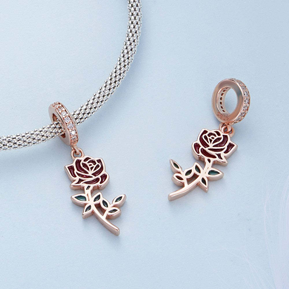 red rose dangle charm 925 sterling silver yb2456