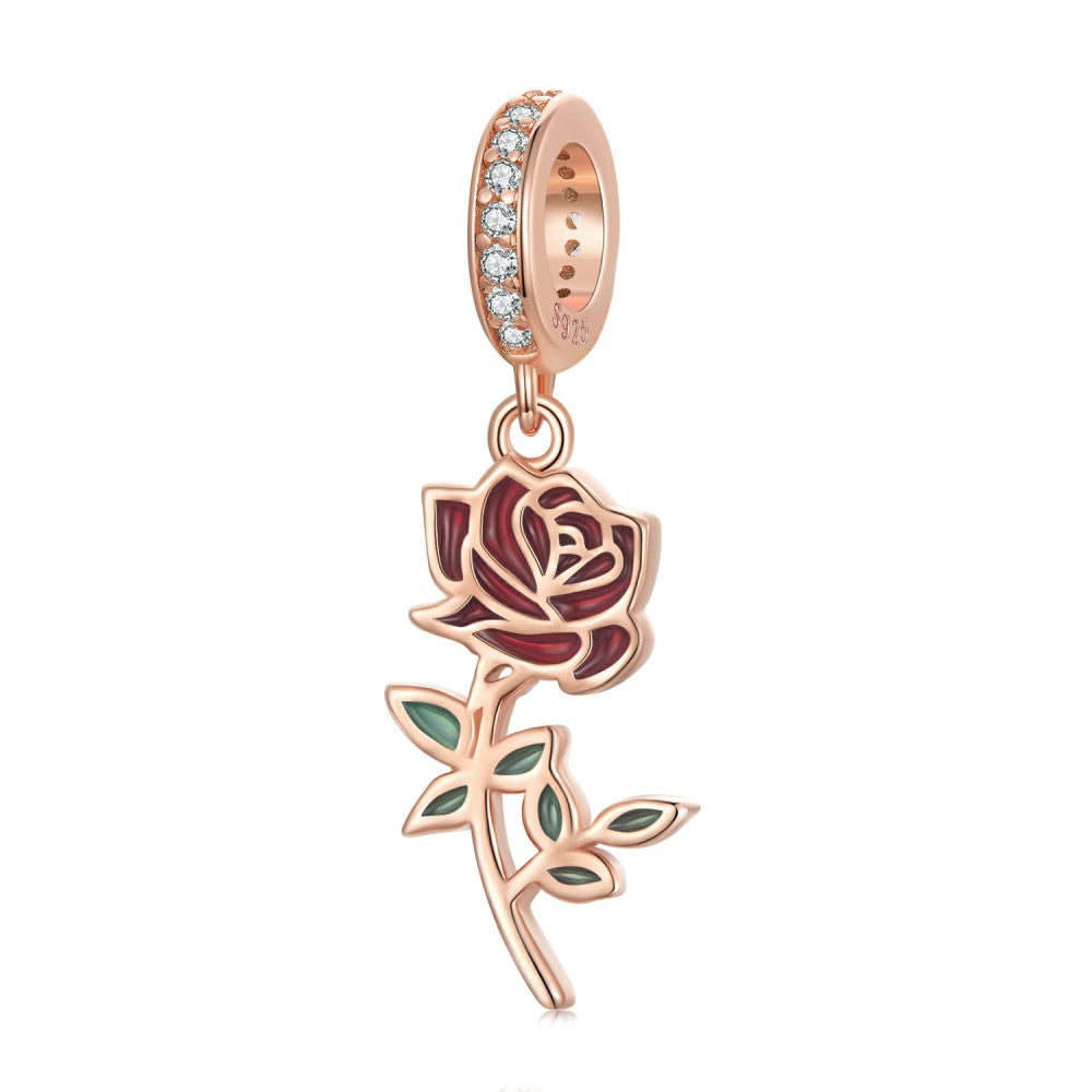 red rose dangle charm 925 sterling silver yb2456