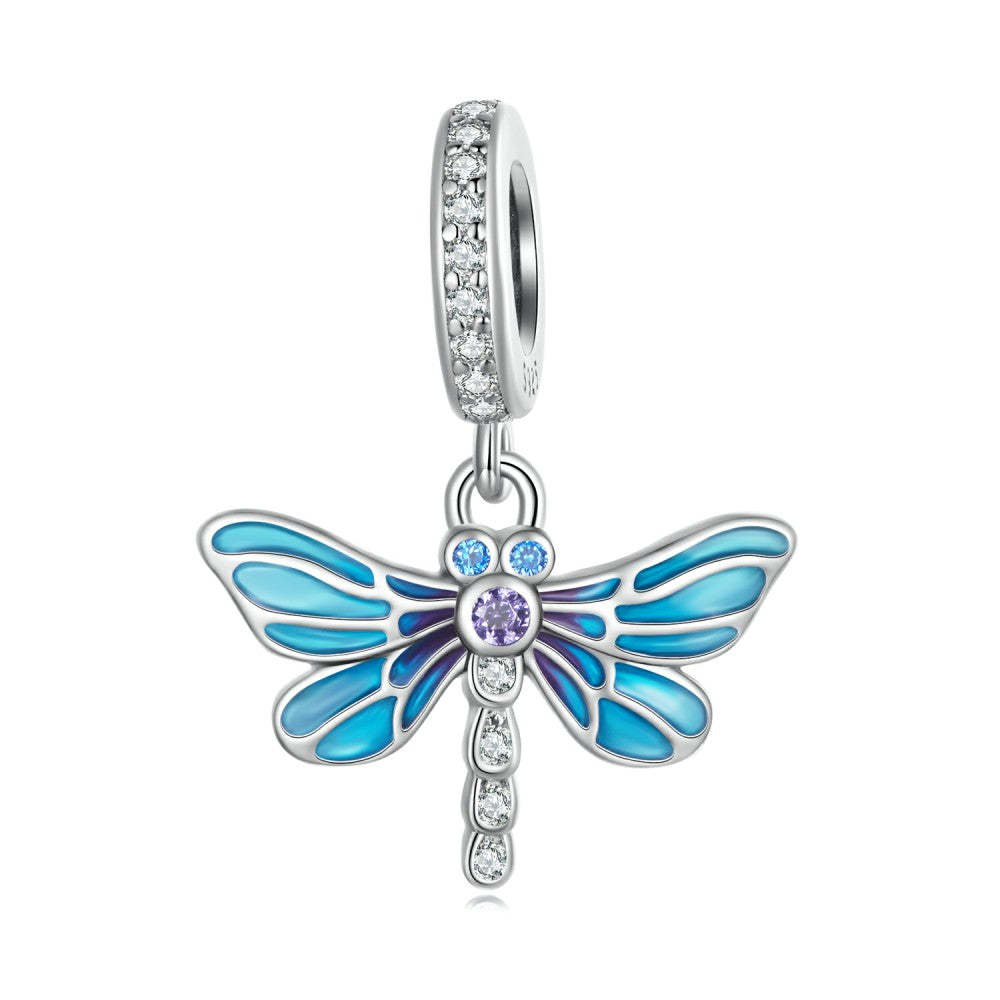 blue dragonfly dangle charm 925 sterling silver yb2461