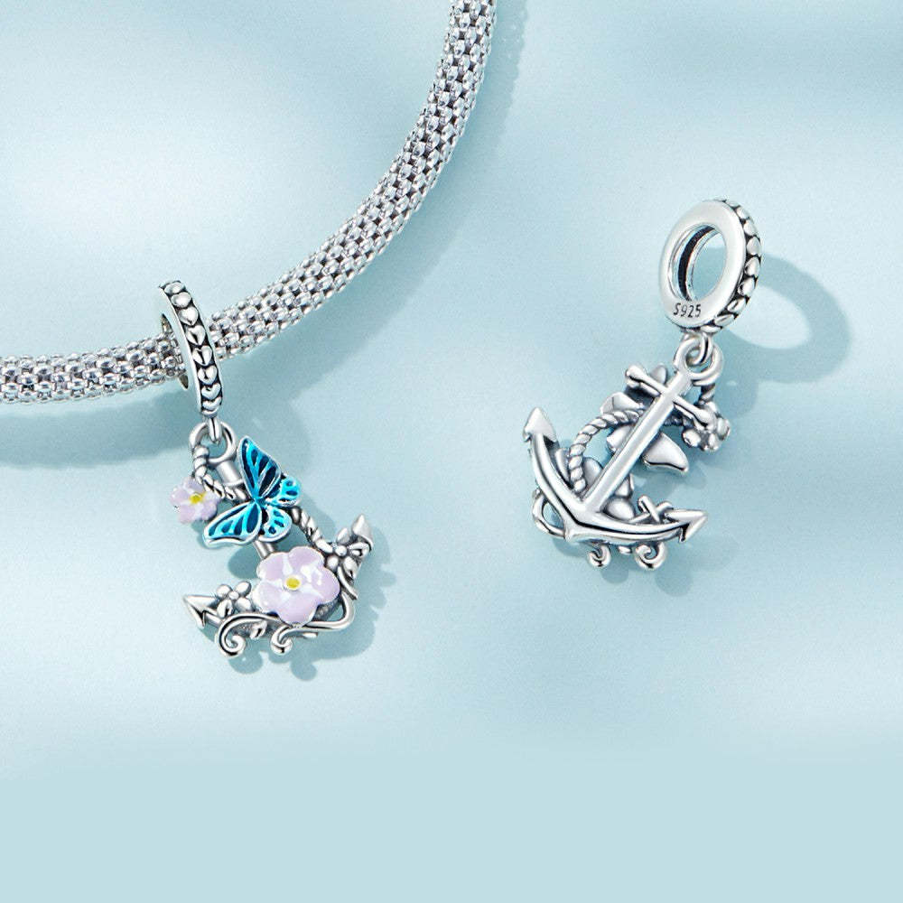 flower anchor dangle charm 925 sterling silver yb2470