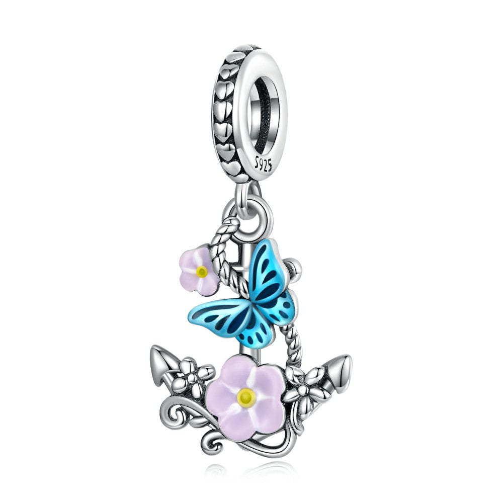 flower anchor dangle charm 925 sterling silver yb2470