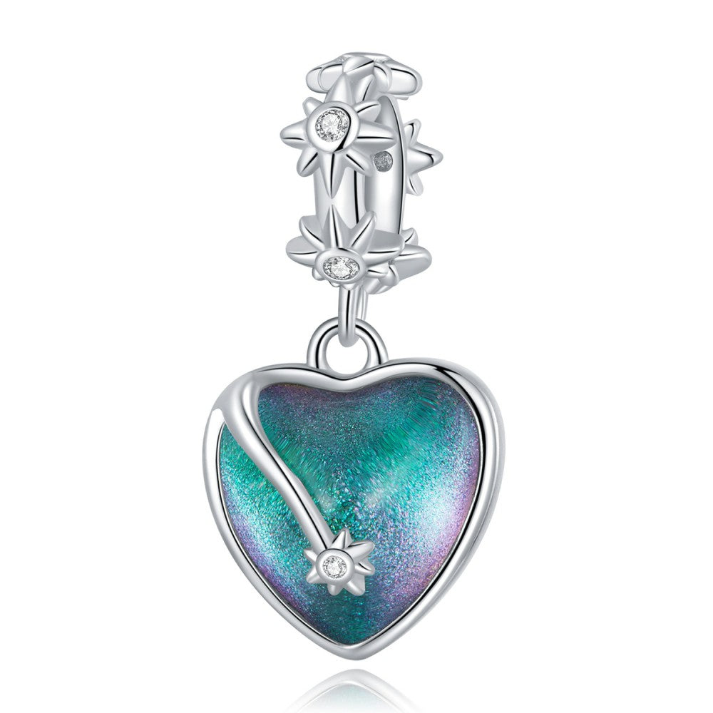 blue lucky heart with stars dangle charm 925 sterling silver yb2472