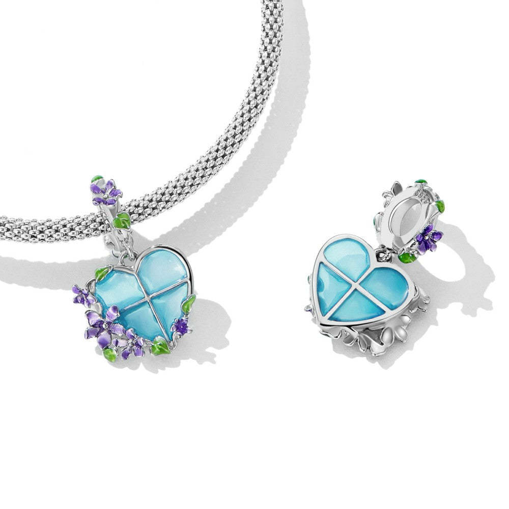 flower heart window dangle charm 925 sterling silver yb2477